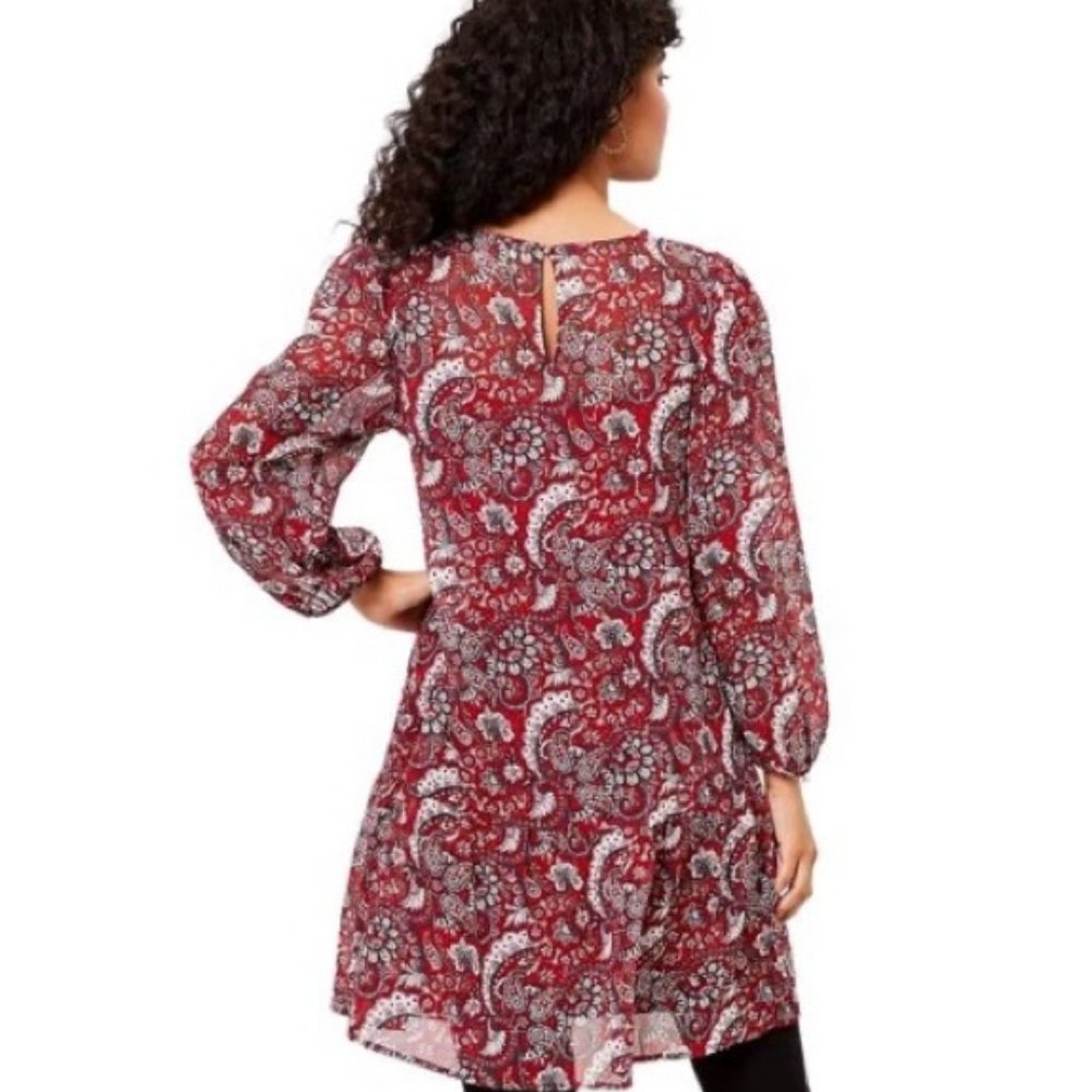 LOFT Shimmer Paisley Flounce Dress in Crimson Spark S - NWT ☀️ - Picture 7 of 7